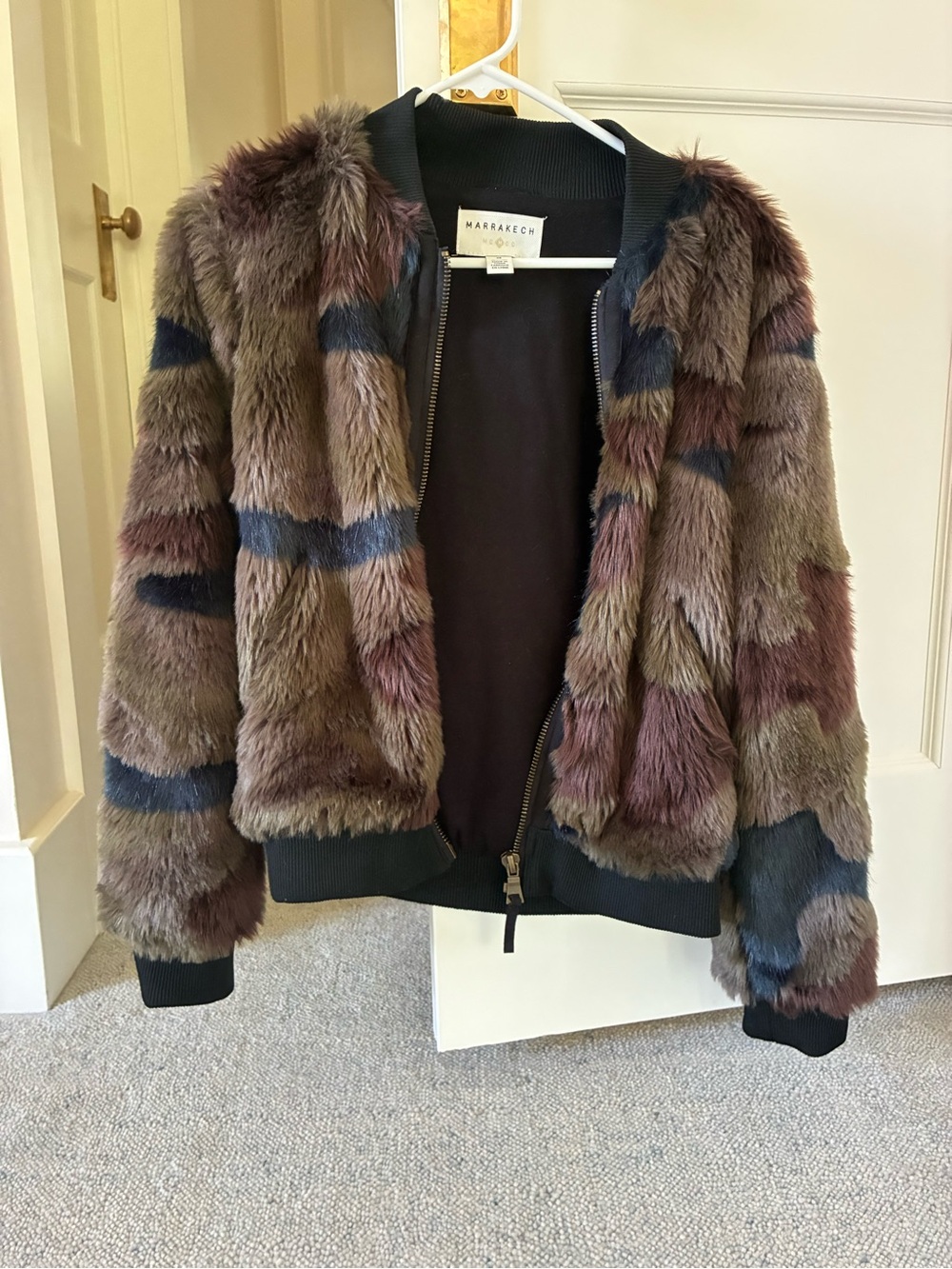 Womenโs Marrakech Anthropologie faux fur bomber jacket